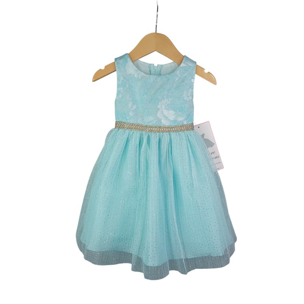 Rare Editions Girls Brocade Mesh Formal Dress 2T Aqua Pleated Special‎ Occasion